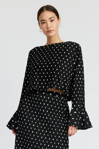 En Saison Darlene Black and White Polka Dot Top