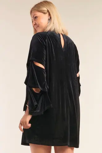 Love Riche Midnight Black Velvet Cut Out Layered Long Sleeve Dress Size 1X