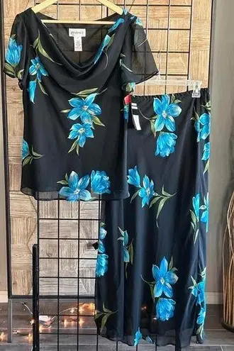 NWT Studio 1 Skirt Set Sz 14 Navy Blue Floral Maxi Skirt Top Cottagecore