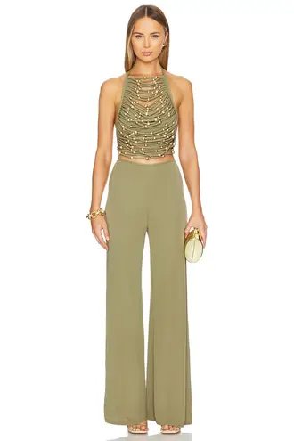 Cult Gaia NWT Kora tea green viscose high waist trousers pants size US 6 S small