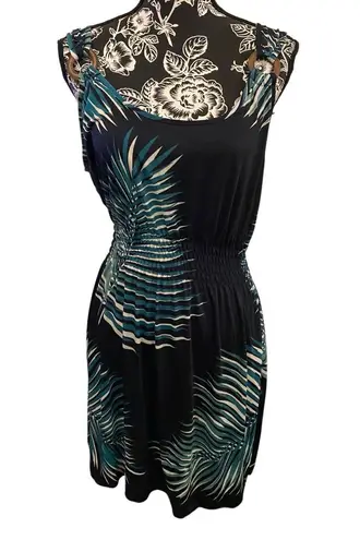 Vld Floral Dress Tropical Sundress Palm Leaves Midi Dress Summer Vacation Beach Black Size M