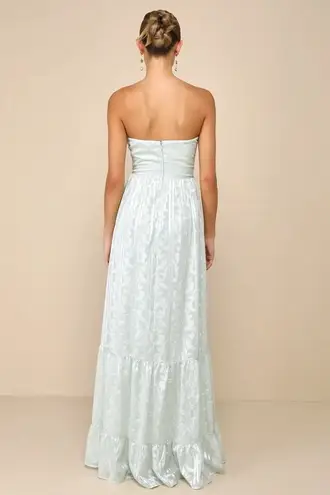 Lulus Elegant Sage Jacquard Floral Strapless Maxi Dress