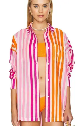 Beach Riot Pink and Orange Striped Button Down Shirt