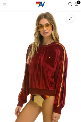 Aviator Nation Classic Velvet Relaxed Sweatshirt Red Medium