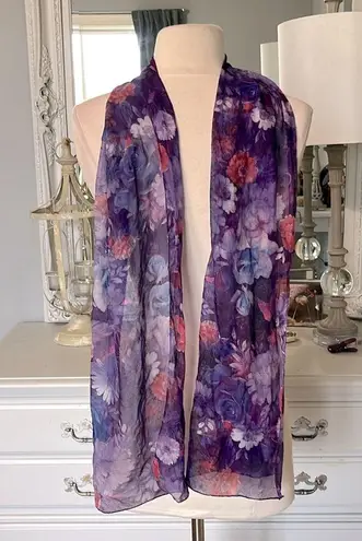 Purple Floral Semi Sheer Fashion Scarf