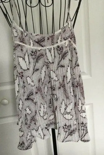 Chelsea 28 Pleated Cami Spaghetti Strap Tank Swing Top White Brown Pattern Sz S