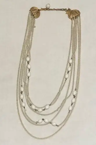 Monet Vintage  Women's Beaded Six Strand Chain Necklace White Metal Jewelry