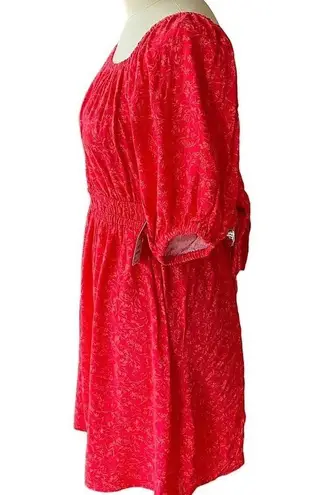 Terra & Sky NWT ~ Red Floral Puff Sleeve Tie Back Dress by  ~ Women's ( 0X ) 14W