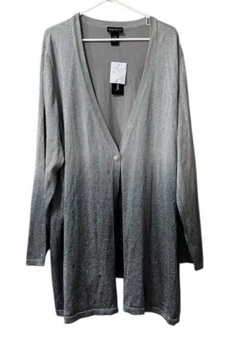Maggie Barnes Sz 3X Flowy Open Cardigan Sweater One Button Metallic Classic NWT