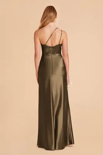 Birdy Grey Shiny Satin Olive Bridesmaid Maxi Kensie Dress Size Large