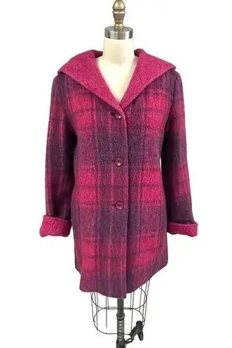 VTG BELLA BICCHI Mohair Blend Soft Fuzzy Reversible Hooded Red/Pink Coat M/L Pink Size L