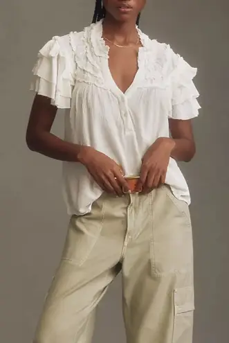 Maeve ANTHROPOLOGIE Short-Sleeve Ruffle Yoke Blouse Size Large NWT