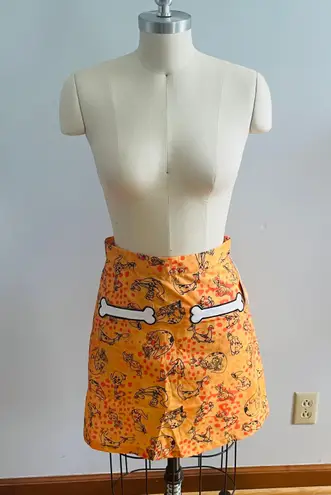 Unique Vintage Smak Parlour x Flintstones Mustard & Orange Dino Print Mod Skirt-Size Medium-NWT
