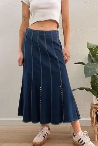 Vintage Y2K Studded Denim Pleated Long Midi Skirt Size 4