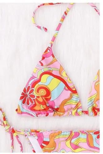 Micro Floral Print Halter Triangle Bikini Cheeky Bathing Suit Two Piece Swimwear Multi