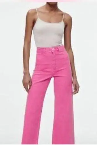 ZARA  Women's High Rise Wide Leg Jeans Pink Size 4 Denim