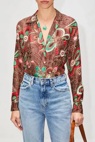 Alix Of Bohemia | Gogo Silk Shirt Brown Chocolate Print | XS Red