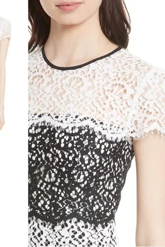 Milly • Gabrielle Dress color block lace two tone sheath black white cocktail