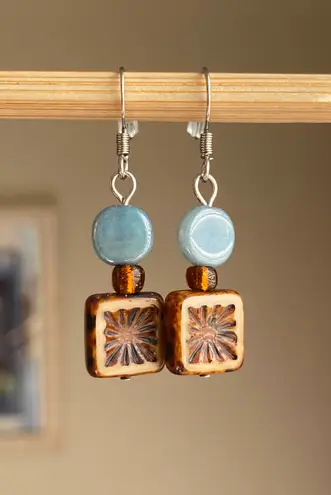 Handmade quality Czech glass beads chic fairy boho vintage retro style dangle earrings🌿✨