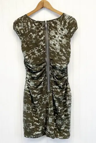 Andrew Marc  Womens 8 Silk Shift Dress Mottled Olive Green Square Neckline Zipper