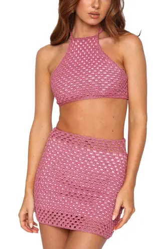 NWT White FOX | S / M | Set Skirt Halter Crochet Outfit Purple Mini Cropped - Image 1