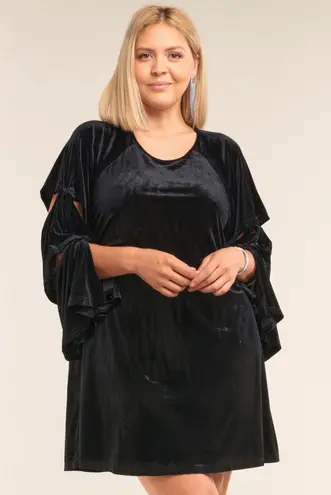 Love Riche Midnight Black Velvet Cut Out Layered Long Sleeve Dress Size 1X