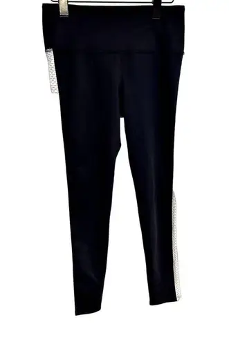 Noli Blk Womens Athletic Workout/Yoga Cropped Leggings w/ Wte Side Stripes Sz L