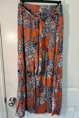 CAbi  Paradise Calypso Floral All Over Print Flare Tie Front Maxi Skirt Sz Small