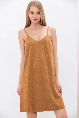 Vocal NWT Dress Womens L Brown Faux Suede Studded Embellished Mini Western 70s