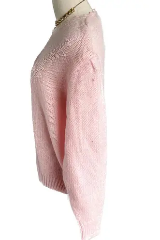 Vintage puff shoulder lace appliqué faux pearl loose knit sweater size XL