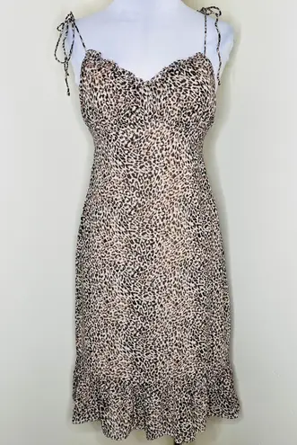 Revolve NWT More To Come Slip Dress MEDIUM Leopard Print Ruffle Tie Strap Knee Length 