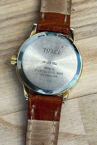 Timex Indiglo Ladies Watch Genuine Leather Strap White Dial Gold Case