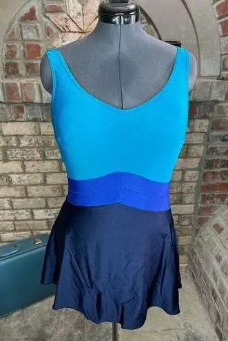 Blair swimsuit swim dress Vintage 1980s one piece colorblocked blue teal aqua black