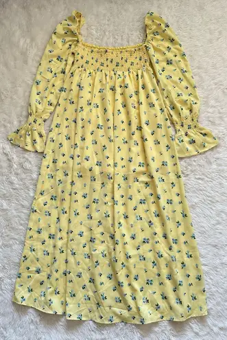 We Wore What Dress Smocked Maxi Off Shoulder Watercolor Ditsy Yellow S NWT New
