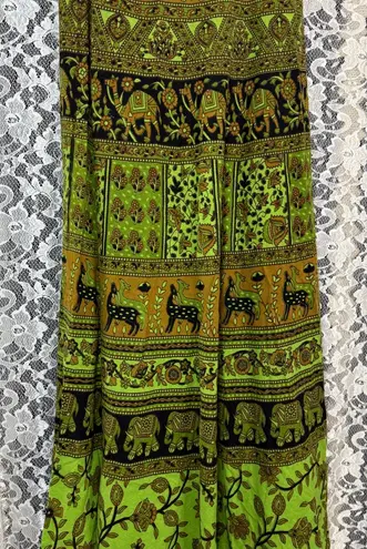 Cotton tapestry wrap skirt indian block print elephants OS GREEN EUC animal Size undefined