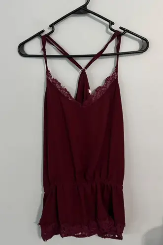Hippie Laundry Thin Strap Dark Red Slinky Tank Top Women's Size Large Lace Edges - Image 1