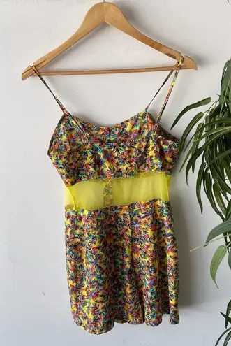 Ali & Kris  Romper Womens Medium Yellow Floral Retro Mesh Playsuit Summer Picnic