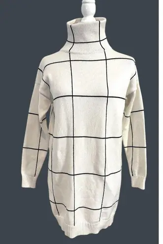 CHIC WISH Warm Welcome Grid Pullover Turtleneck Sweater Dress Small Off White