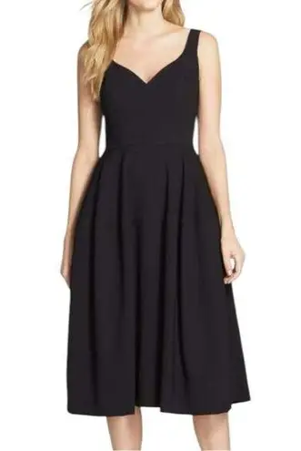 Jill Stuart Jill 8 Black Crepe Sweatheart Neckline Midi Full Skirt Midi Dress