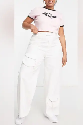 Missguided Plus White Zipper Tactical Cargo WideLeg BaggyLounge Pants Pockets 18