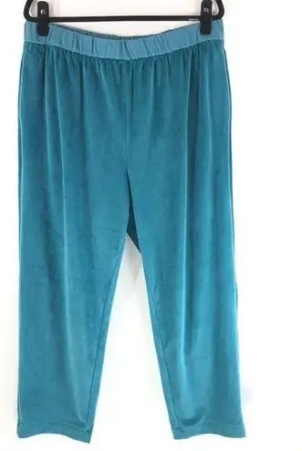 Soft Surroundings Womens Velour Pants Pull On Lounge Soft Teal Blue Size LP