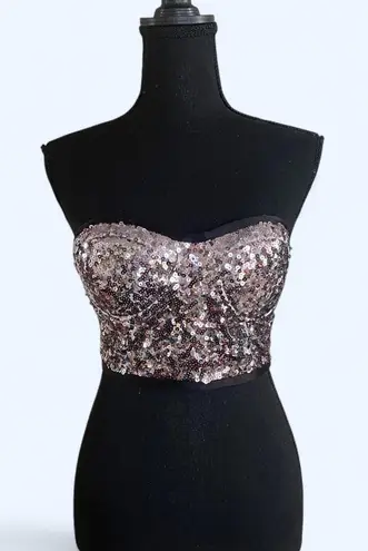 Pink sequin fairy strapless corset top By Balera Size Small Silver