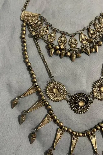 Metallic and Crystal Statement Necklace Silver