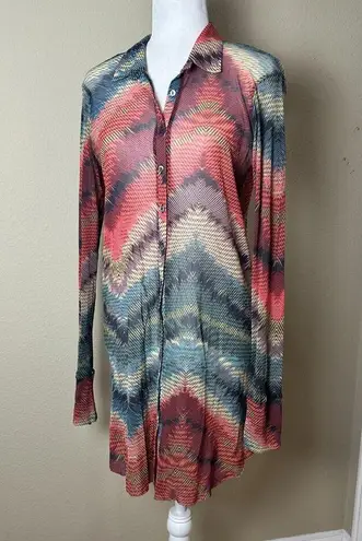 WESTON WEAR Sheer Patterned Button Up Shirt Dress Tunic Size Large
