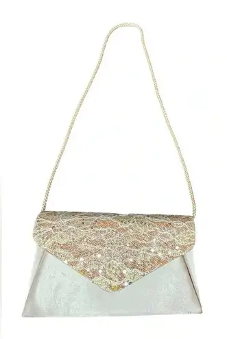 Jessica McClintock JESSICA MCCLINTOCK SEQUIN SATIN SPARKLE EVENING BAG PURSE CHAMPAGNE