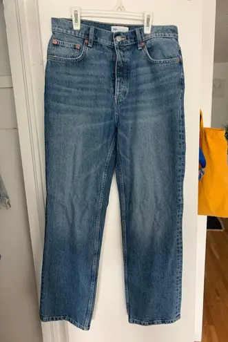 ZARA High Rise Straight Leg Jeans Navy Blue