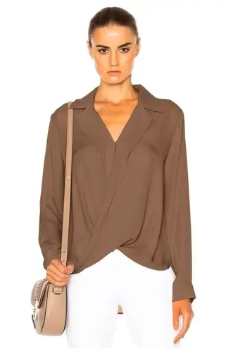 L'Agence L’agence Rita Drap Front Silk Chiffon Blouse in Taupe - Image 1