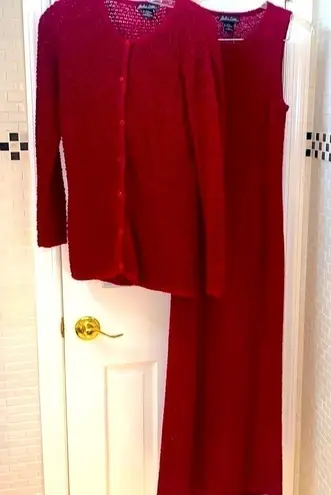 Barbara Lesser burgundy knit Cardigan and sleeveless maxi dress. Size S. Red