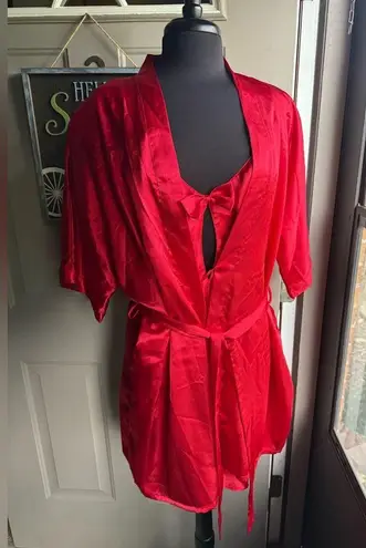 Vintage Y2K Fredrick’s of Hollywood red bow slip dress robe set , size large