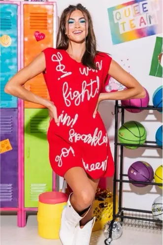 None Queen of Sparkles Fight! Win! Sweater Dress Red White Christmas Size M